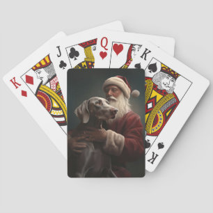 Jeu De Cartes Braque de Weimar avec le Père Noël Fête de Noël