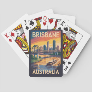 Jeu De Cartes Brisbane Australie Illustration Voyage Art Vintage