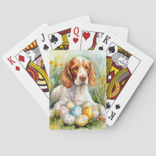 Jeu De Cartes Brittany Spaniel Chien avec Oeufs de Pâques Vacanc