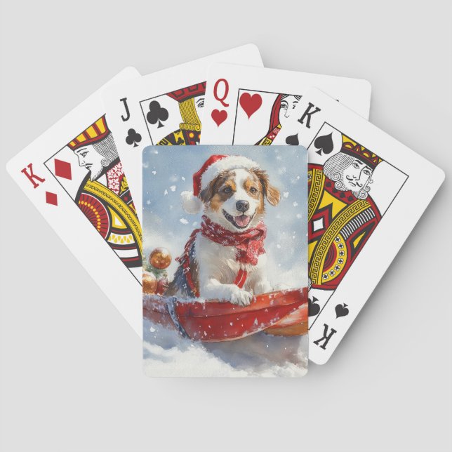 Jeu De Cartes Brittany Spaniel Chien en Traîneau Noël (dos)