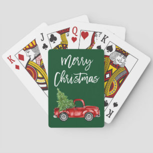 Jeu De Cartes Brosse Script Joyeux Noël Vintage Camion vert