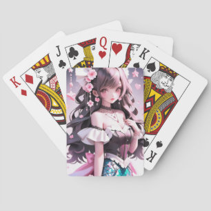 Jeu De Cartes Brown Sirène Haired aux fleurs roses dans ses chev