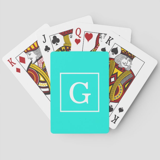 Jeu De Cartes Brt Aqua Turquoise Blanc encadré Monogramme initia (dos)
