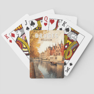 Jeu De Cartes Bruges Belgique Illustration Voyage Art Vintage