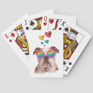 Jeu De Cartes Bulldog anglais avec des coeurs Saint-Valentin