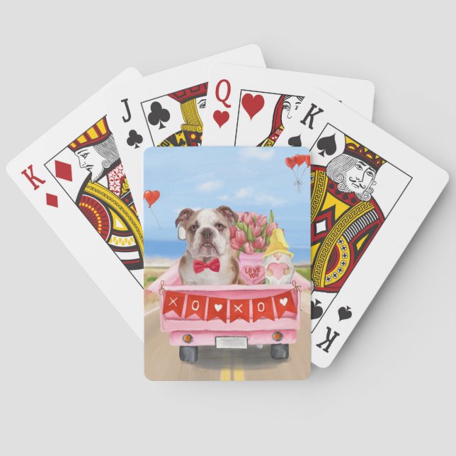 Jeu De Cartes Bulldog anglais Saint-Valentin Coeurs de camion (dos)