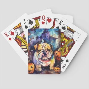 Jeu De Cartes Bulldog d'Halloween avec citrouilles effrayant