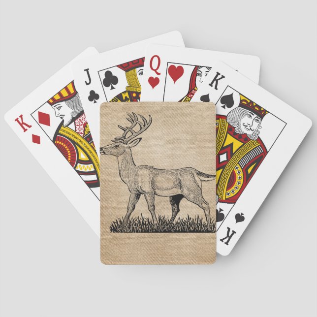 Jeu De Cartes Burlap Deer Buck Horns Arrière - plan rustique (dos)