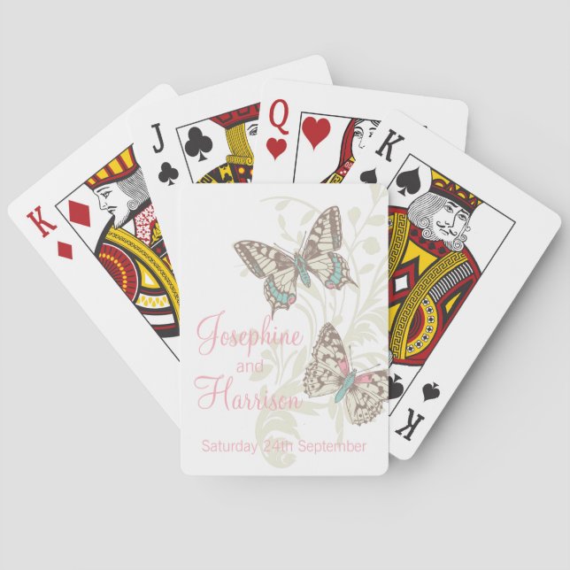 Jeu De Cartes Butterflies wedding name & date playing cards (dos)