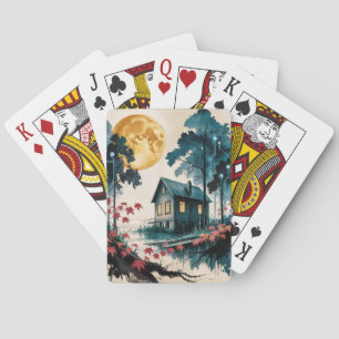 Jeu De Cartes Cabane au clair de lune Forêt japonaise Art (1)