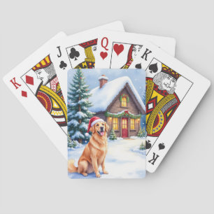 Jeu De Cartes Cabane rustique de Golden Retriever avec chapeau d