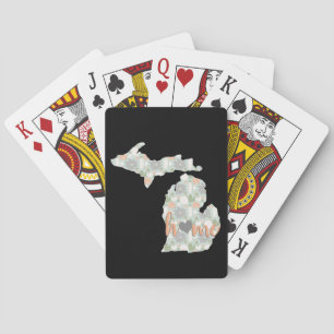 Jeu De Cartes Cactus Rempli Michigan Silhouette Avec Maison