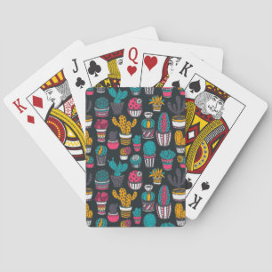Jeu De Cartes Cactus tiré par la main dans le motif de style de