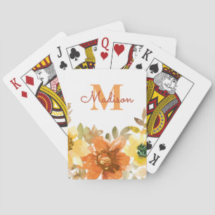 Jeu De Cartes Cadeau de monogramme floral orange personnalisé