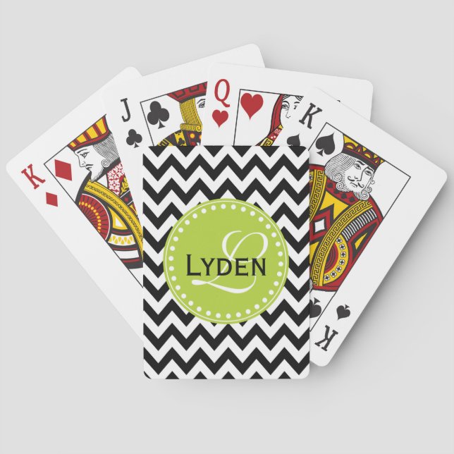 Jeu De Cartes cadeau monogramme moderne chevron noir jouer aux c (dos)