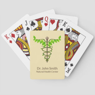 Jeu De Cartes Caducée Médical Alternatif Feuilles Vertes Beige