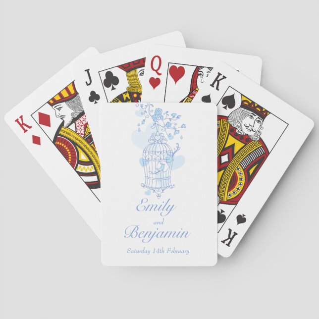 Jeu De Cartes Cage d'oiseaux bleus nom du mariage jouant aux car (dos)
