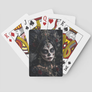 Jeu De Cartes Calavera gothique cramoisie – Rose noire