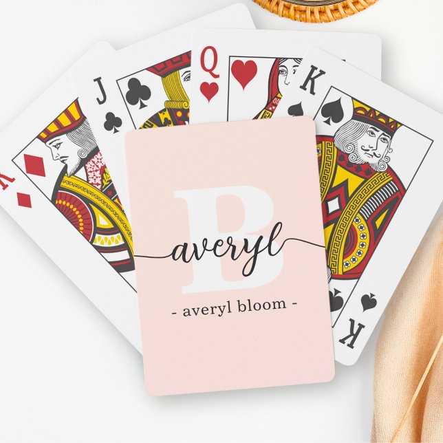 Jeu De Cartes Calligraphie Monogramme Fille Nom initial Blush Ro (Créateur téléchargé)