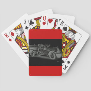Jeu De Cartes camion de pompiers vintage dessiné à la main inver