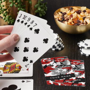 Jeu De Cartes Camouflage rouge et gris Votre nom Personnaliser