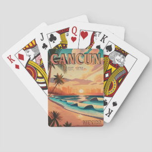 Jeu De Cartes Cancún Mexique Palm Tree Sunset Voyage Souvenir