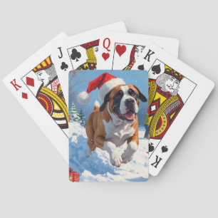 Jeu De Cartes Cane Corso coule en neige avec Casquette de Noël