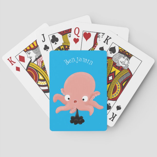 Jeu De Cartes Caricature de bébé pieuvre rose mignonne humour (dos)