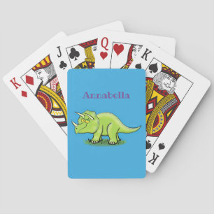 Jeu De Cartes Caricature de dinosaure de triceratops vert mignon