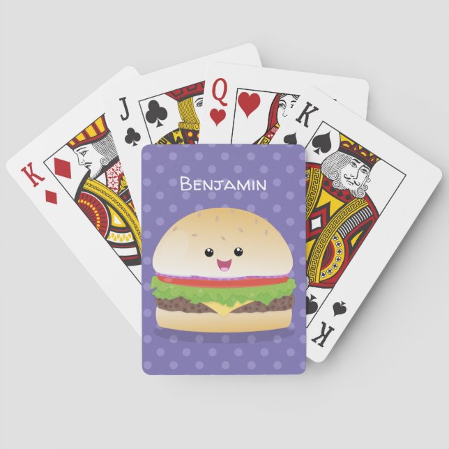 Jeu De Cartes Caricature de hamburger kawaii joyeux (dos)