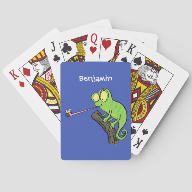 Jeu De Cartes Caricature de lézard de caméléon vert joyeux (dos)