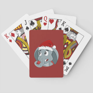 Jeu De Cartes Caricature de Noël avec un joli éléphant en train