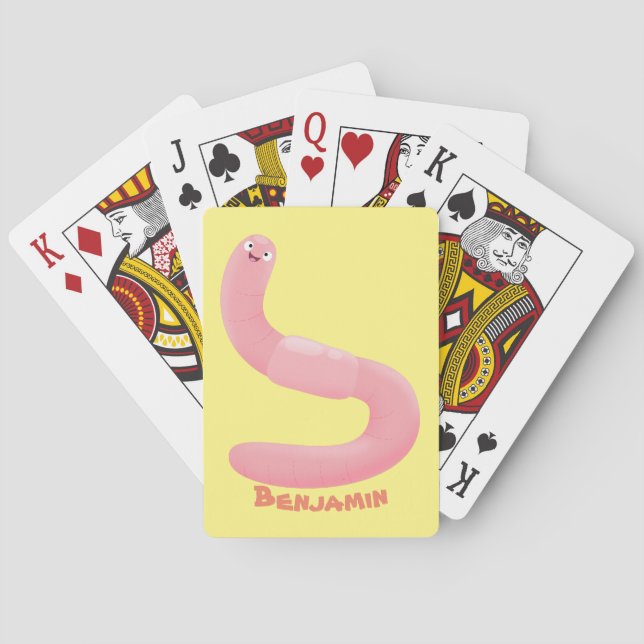 Jeu De Cartes Caricature de vers de terre rose joli (dos)