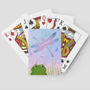 Jeu De Cartes caricature grenouille regarder sur l'herbe dragonf