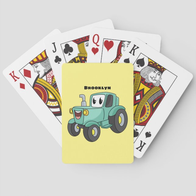 Jeu De Cartes Caricature joli tracteur vert joyeux (dos)