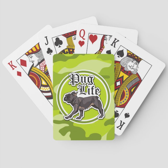 Jeu De Cartes Carlin amusant ; camo vert vif, camouflage (dos)