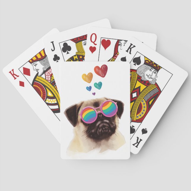 Jeu De Cartes Carlin Chien avec Coeurs Saint-Valentin (dos)