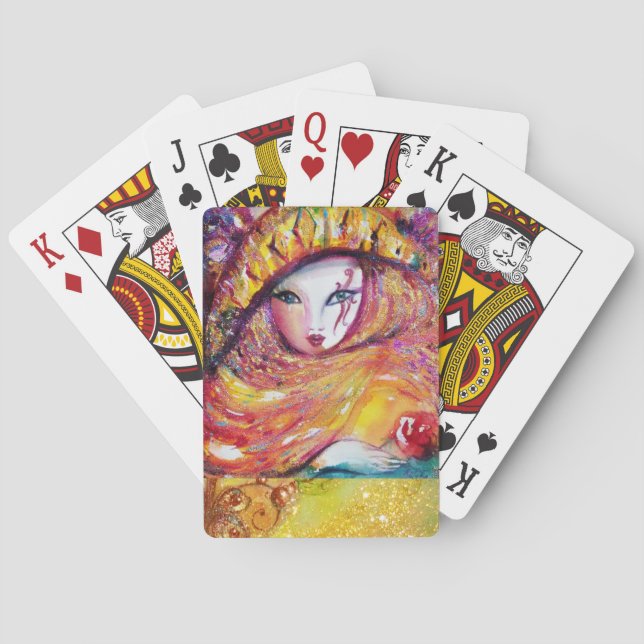JEU DE CARTES CARNAVAL EN JAUNE D'OR AVEC ROSE ROUGE (dos)