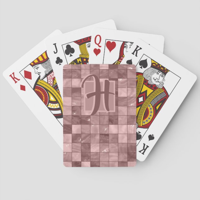 Jeu De Cartes Carré chic violet carreaux Motif initial Monogramm (dos)