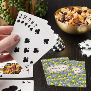 Jeu De Cartes Carreaux de Pays Français Bleu Citron avec Monogra