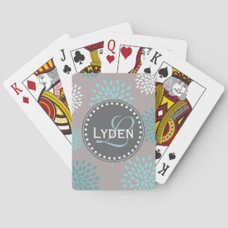 Jeu De Cartes Carte cadeau monogramme moderne gris bleu turquois