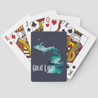 Jeu De Cartes Carte de l'État des Grands Lacs Michigan Aquarelle