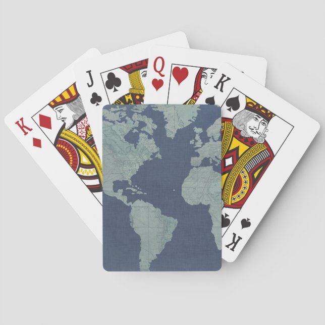 Jeu De Cartes Carte du monde du lin bleu (dos)