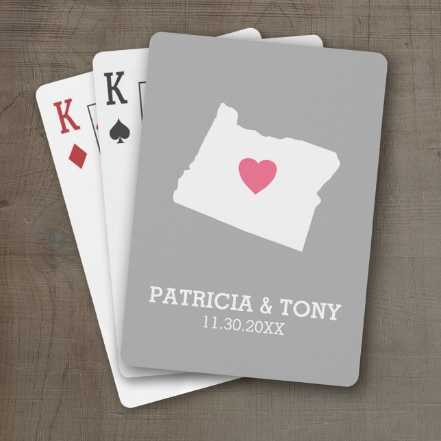 Jeu De Cartes Carte Oregon Accueil Amour de l'État avec Coeur op (Personalized Playing Cards with a State Map, Movable Heart and Name)