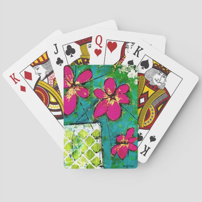 Jeu De Cartes Cartes classiques avec trois fleurs roses Art (dos)