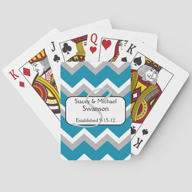 Jeu De Cartes Cartes de jeu de monogrammes Chevron Turquoise et  (dos)