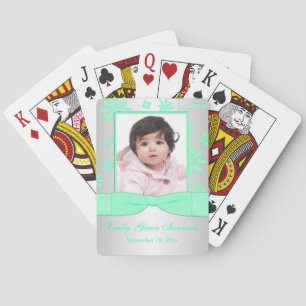 Jeu De Cartes Cartes de jeu de photos florales vertes et argenté