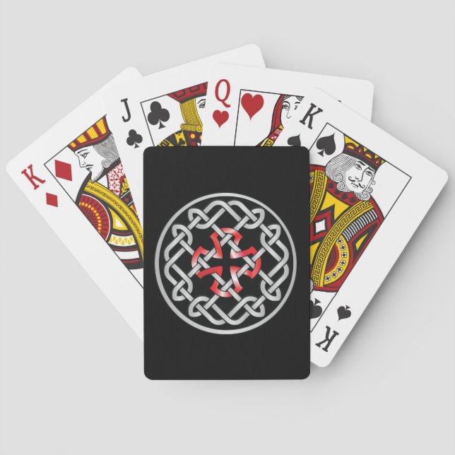 Jeu De Cartes Cartes de jeu en métal rouge noeud celtique (dos)