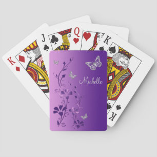 Jeu De Cartes Cartes de jeu florales de papillon mauve et argent