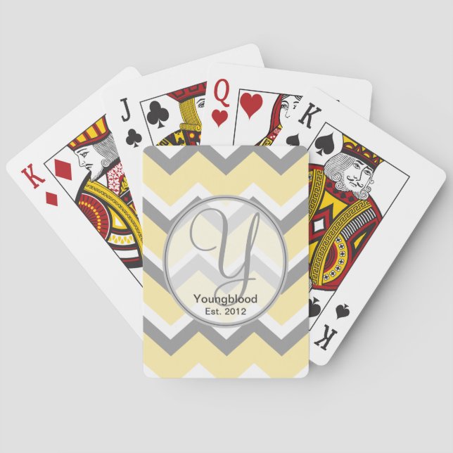 Jeu De Cartes Cartes de jeu Monogramme Chevron Jaune et Gris (dos)